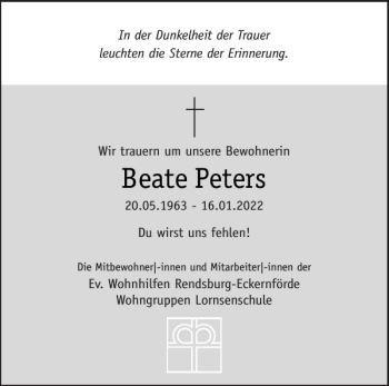 Traueranzeige von Beate Peters von Landeszeitung