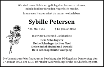 Traueranzeige von Sybille Petersen von Flensburger Tageblatt