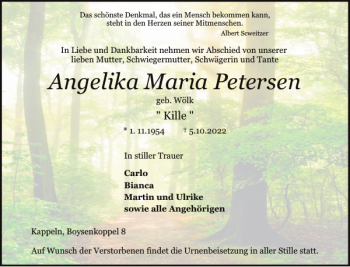 Traueranzeige von Angelika Maria Petersen von Schlei-Bote