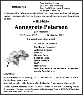 Traueranzeige von Annegrete Petersen von Flensburger Tageblatt