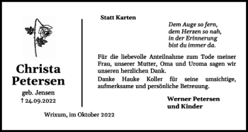 Traueranzeige von Christa Petersen von Der Insel-Bote