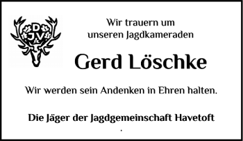 Traueranzeige von Gerd Löschke von Schleswiger Nachrichten