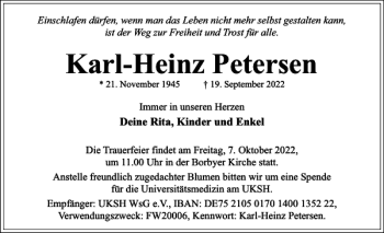 Traueranzeige von Karl-Heinz Petersen von Eckernförder Zeitung
