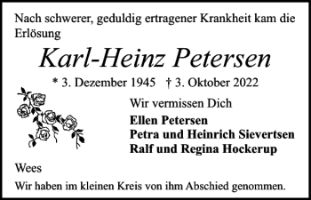 Traueranzeige von Karl-Heinz Petersen von Flensburger Tageblatt