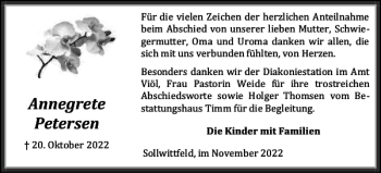 Traueranzeige von Annegrete Petersen von Flensburger Tageblatt