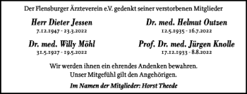 Traueranzeige von Der Flensburger Ärzteverein e.V. gedenkt von Flensburger Tageblatt