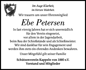 Traueranzeige von Ebe Petersen von Schlei-Bote