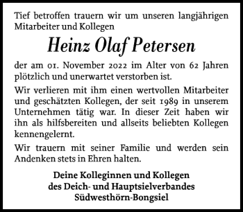 Traueranzeige von Heinz Olaf Petersen von Nordfriesland Tageblatt