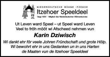 Traueranzeige von Itzehoer Speeldeel von Norddeutsche Rundschau