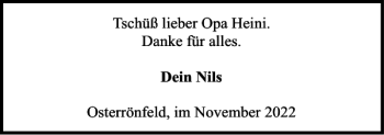 Traueranzeige von Tschüß Opa Heini. für Osterrönfeld im  von Landeszeitung