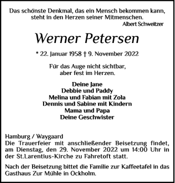 Traueranzeige von Werner Petersen von Nordfriesland Tageblatt