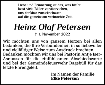 Traueranzeige von Heinz Olaf Petersen von Husumer Nachrichten