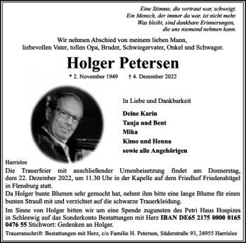 Traueranzeige von Holger Petersen von Flensburger Tageblatt