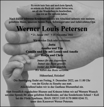 Traueranzeige von Werner Louis Petersen von Eckernförder Zeitung