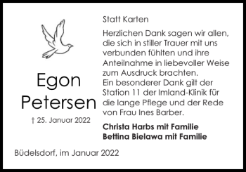 Traueranzeige von Egon Petersen von Landeszeitung