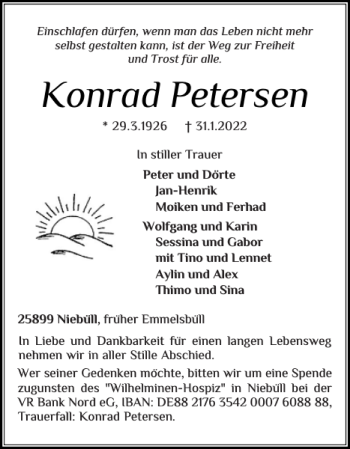 Traueranzeige von Konrad Petersen von Nordfriesland Tageblatt