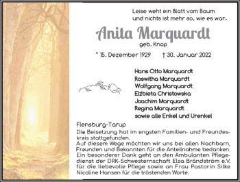 Traueranzeige von Flensburg-Tarup  von Flensburger Tageblatt