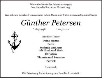 Traueranzeige von Günther Petersen von Schlei-Bote