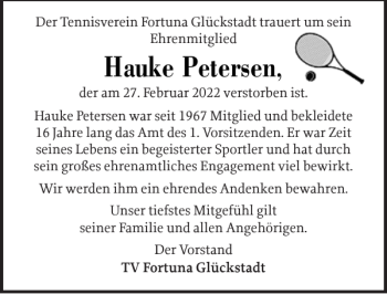 Traueranzeige von Hauke Petersen von Norddeutsche Rundschau