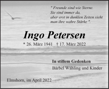 Traueranzeige von Ingo Petersen von Elmshorner Nachrichten