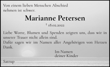Traueranzeige von Marianne Petersen von Flensburger Tageblatt