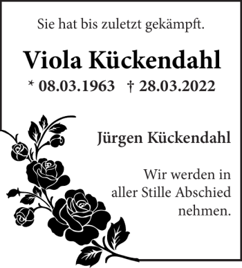 Traueranzeige von Viola Kückendahl von Stormarner Tageblatt