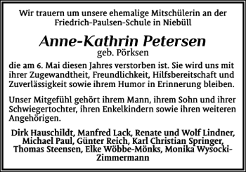 Traueranzeige von Anne-Kathrin Petersen von Nordfriesland Tageblatt