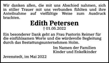 Traueranzeige von Edith Petersen von Landeszeitung