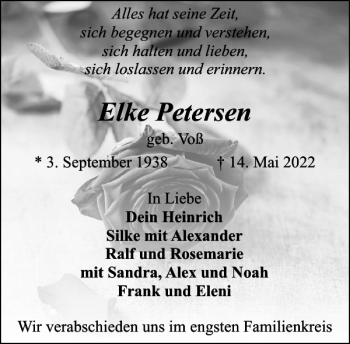 Traueranzeige von Elke Petersen von Stormarner Tageblatt