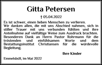 Traueranzeige von Gitta Petersen von Nordfriesland Tageblatt
