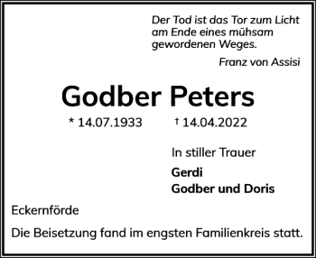 Traueranzeige von Godber Peters von Eckernförder Zeitung