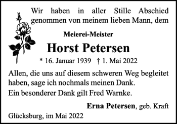 Traueranzeige von Horst Petersen von Flensburger Tageblatt