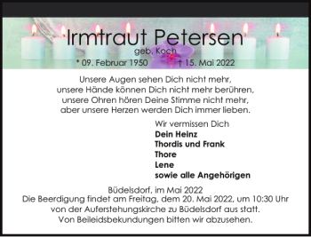 Traueranzeige von Irmtraut Petersen von Landeszeitung
