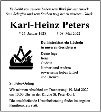Traueranzeige von Karl-Heinz Peters von Husumer Nachrichten