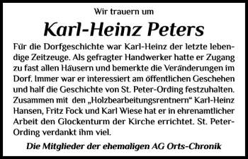 Traueranzeige von Karl-Heinz Peters von Husumer Nachrichten
