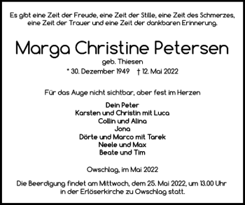Traueranzeige von Marga Christine Petersen von Landeszeitung