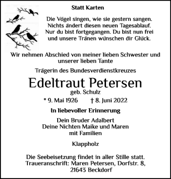 Traueranzeige von Edeltraut Petersen von Schleswiger Nachrichten