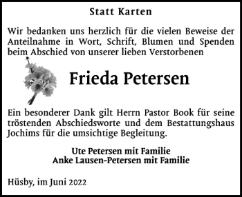 Traueranzeige von Frieda Petersen von Schleswiger Nachrichten