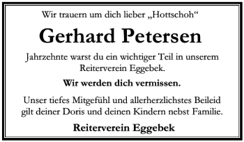 Traueranzeige von Gerhard Petersen von Flensburger Tageblatt