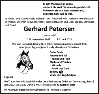 Traueranzeige von Gerhard Petersen von Flensburger Tageblatt