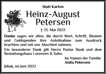 Traueranzeige von Heinz-August Petersen von Flensburger Tageblatt