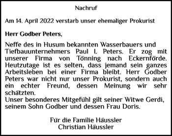 Traueranzeige von Husum Wasserbauers und von Eckernförder Zeitung