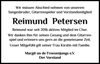 Traueranzeige von Reimund Petersen von Husumer Nachrichten