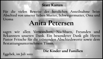Traueranzeige von Anita Petersen von Flensburger Tageblatt