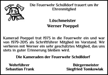 Traueranzeige von Löschmeister Werner Poeppel von Landeszeitung
