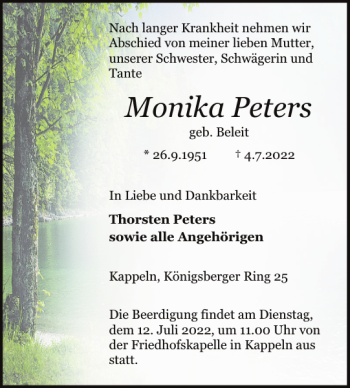 Traueranzeige von Monika Peters von Schlei-Bote