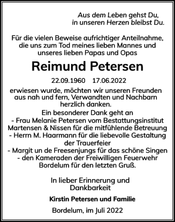 Traueranzeige von Reimund Petersen von Husumer Nachrichten