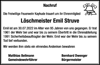 Traueranzeige von Löschmeister Emil Struve von Stormarner Tageblatt