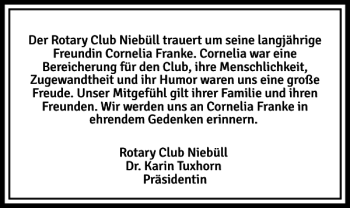 Traueranzeige von Rotary Club Niebüll von Husumer Nachrichten