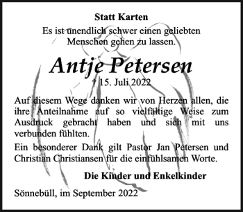 Traueranzeige von Antje Petersen von Husumer Nachrichten